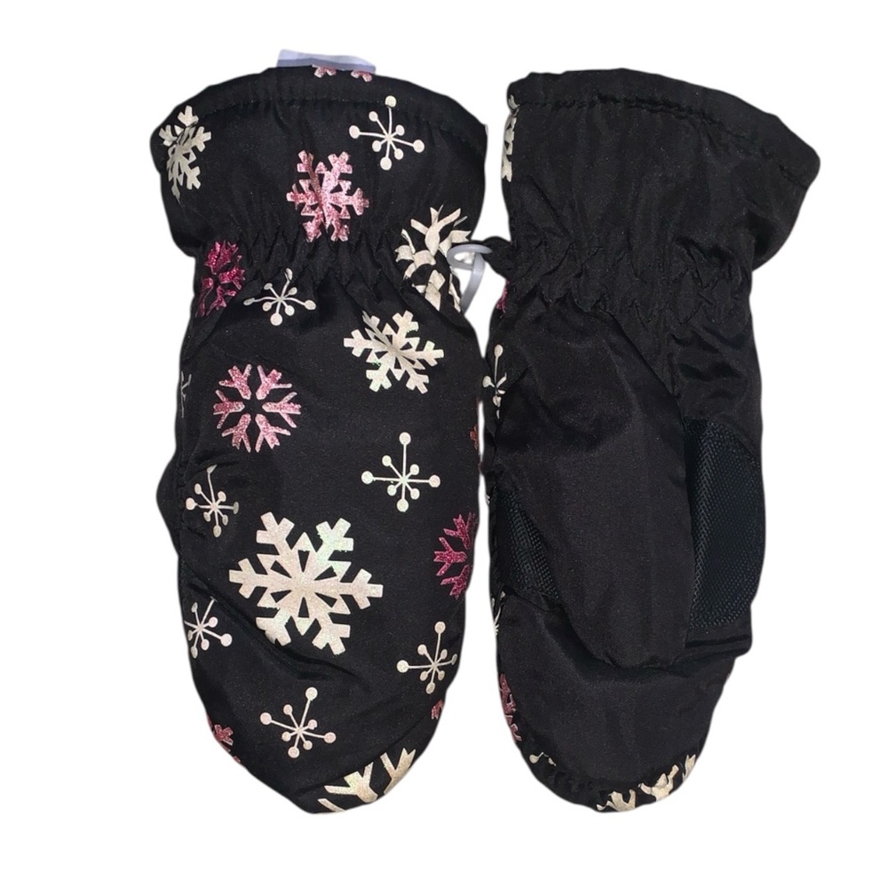 Snowflake Patterned Black Mittens Size Girls 4-6X winter